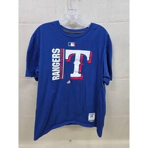 Majestic Texas Rangers MLB Authentic Collection Blue Graphic T-Shirt Mens XL